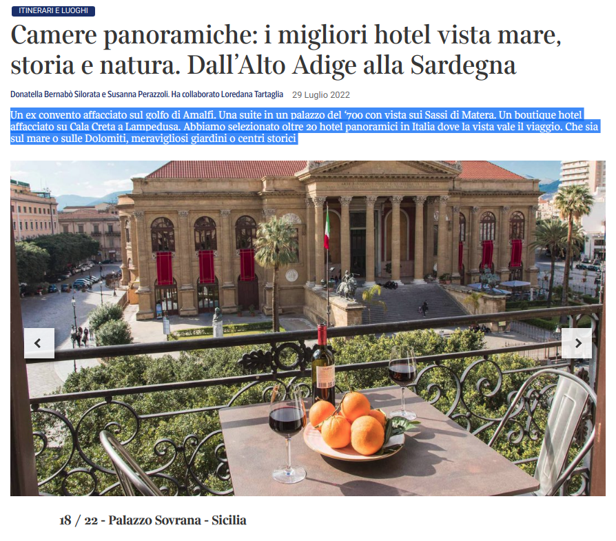 DOVE - Camere panoramiche: i migliori hotel vista mare, storia e natura. Dall’Alto Adige alla Sardegna...